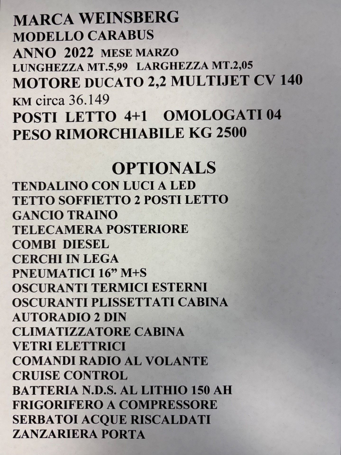 Weinsberg Carabus 599 USATO GARANTITO